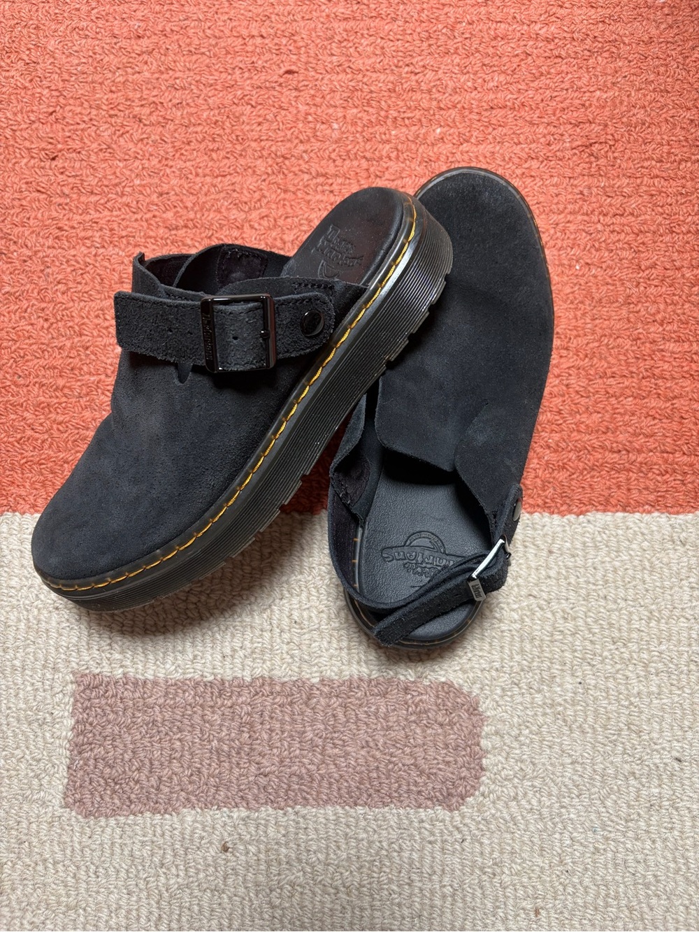 Dr. martens Black Suede Buckle Clog Sandals